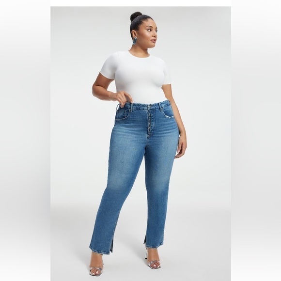 Good American Blue Good Icon High Waist Straight Leg Plus Jeans 22 - Picture 1 of 3